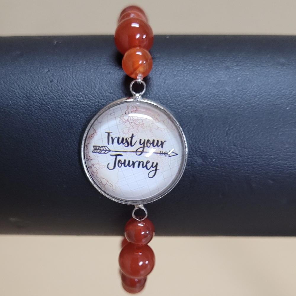 'Trust Your Journey' One-of-Kind Carnelian 6mm/8mm Beaded Bracelet NWT